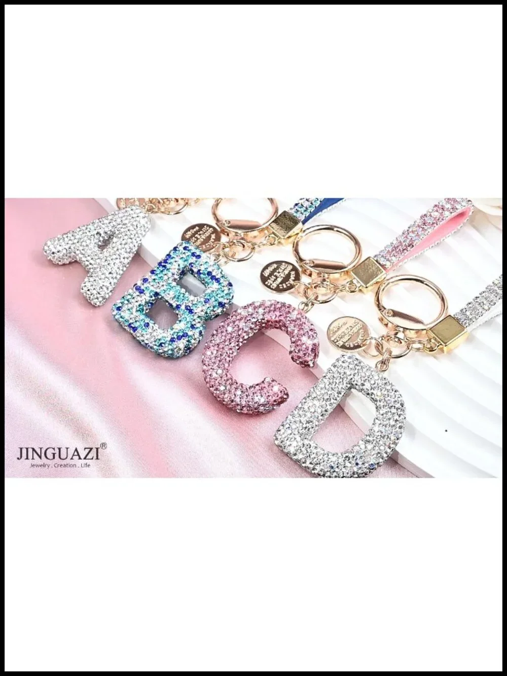 Bling Initial Letter Keychain with Simulated Diamonds for Keyrings